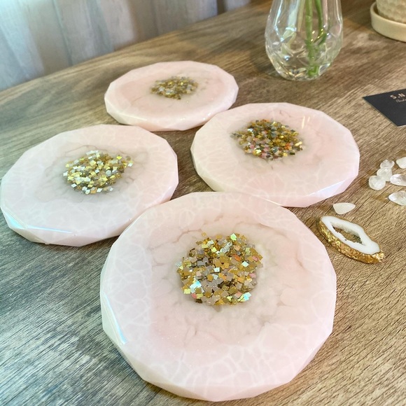Diamond edge coasters, resin, rose quartz - Picture 6 of 7